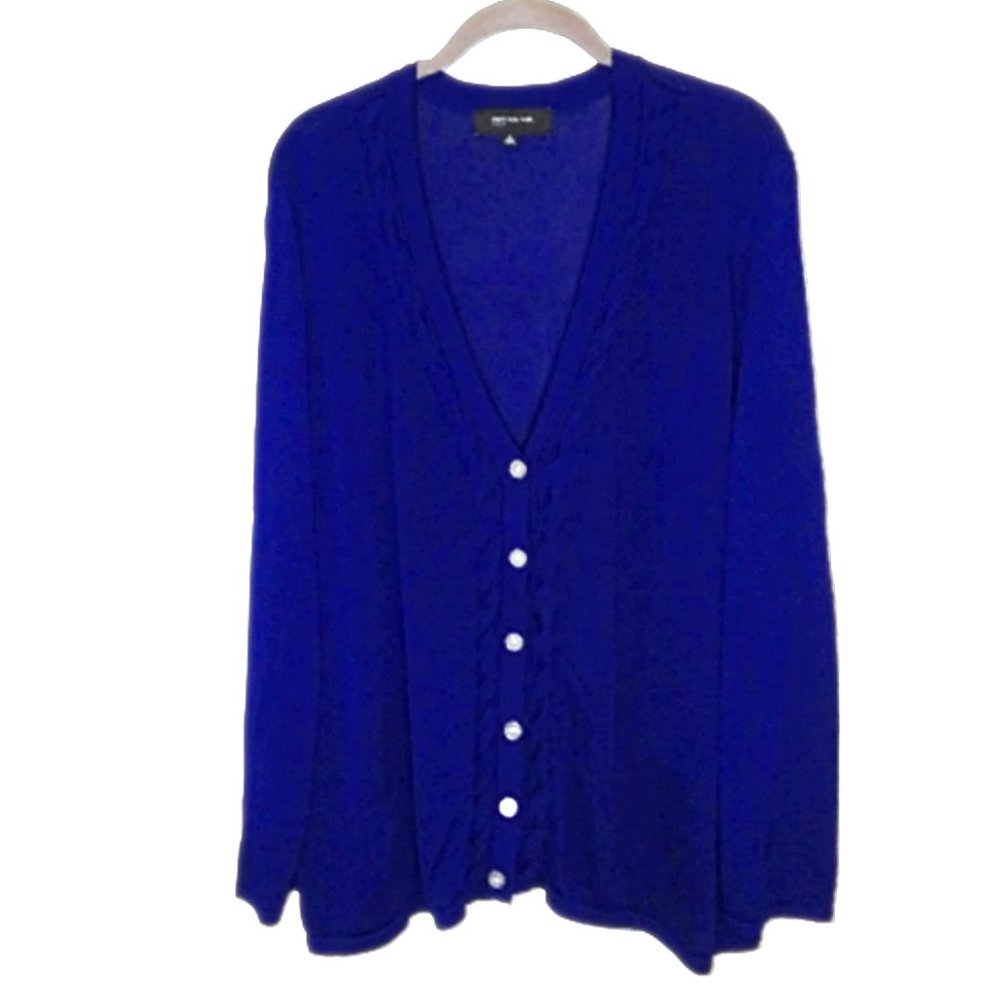 JONES NEW YORK WOMAN Cobalt Blue Long Sleeve Cable Detail Button Up Cardigan 2X